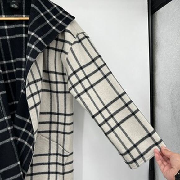 Sutton Studio Petite Window Pane Plaid Wool Reversible Coat Women's 10 P Black - Picture 4 of 7